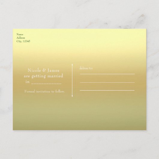 Peacock Feather Gold Exotic Boho Save the Date Ankündigungspostkarte (Rückseite)