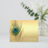 Peacock Feather Gold Exotic Boho Save the Date Ankündigungspostkarte (Stehend Vorderseite)