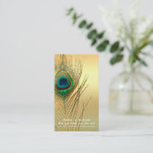 Peacock Feather Gold Exotic Boho Weiterempfehlen a Empfehlungskarte (Stehend Vorderseite)
