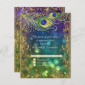 Peacock Feather Gold Glitzer Jeweled Wedding RSVP (Vorne/Hinten)