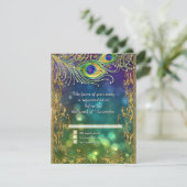 Peacock Feather Gold Glitzer Jeweled Wedding RSVP Karte (Stehend Vorderseite)