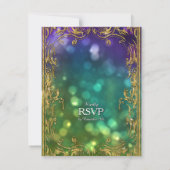 Peacock Feather Gold Glitzer Jeweled Wedding RSVP Karte (Rückseite)