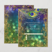 Peacock Feather Gold Glitzer Jeweled Wedding RSVP Karte (Vorne/Hinten)