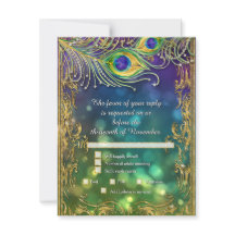 Peacock Feather Gold Glitzer Wedding Menu UAWG