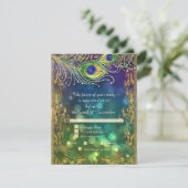 Peacock Feather Gold Glitzer Wedding Menu UAWG RSVP Karte (Stehend Vorderseite)
