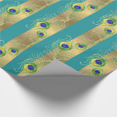 Peacock Feather Gold Swirl Barockschmuck Jewel Geschenkpapier (Ecke)