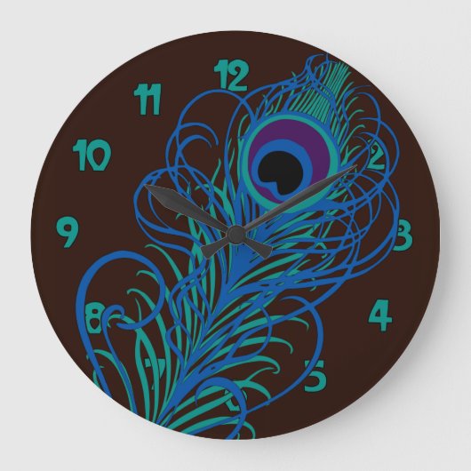 Peacock Feather Graphic Große Wanduhr (Vorderseite)