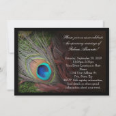 Peacock Feather Green/Black Brautparty Einladung (Rückseite)