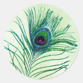 Peacock Feather Green Glitzer Runder Aufkleber