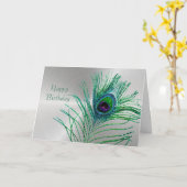 Peacock Feather Green Glitzer Silver Birthday Karte (Gelbe Blume)