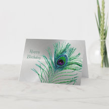 Peacock Feather Green Glitzer Silver Birthday