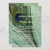 Peacock Feather Green Wedding Einladung (Vorne/Hinten)