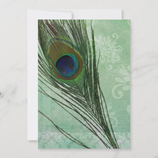 Peacock Feather Green Wedding Einladung (Rückseite)