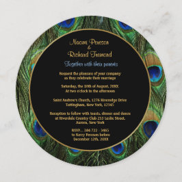 Peacock Feather Green Wedding Runde Einladung