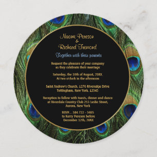 Peacock Feather Green Wedding Runde Einladung