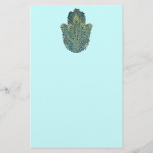 Peacock Feather Hamsa Briefpapier (Vorderseite)