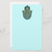 Peacock Feather Hamsa Briefpapier (Vorne/Hinten)