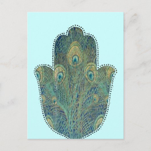 Peacock Feather Hamsa Postkarte (Vorderseite)
