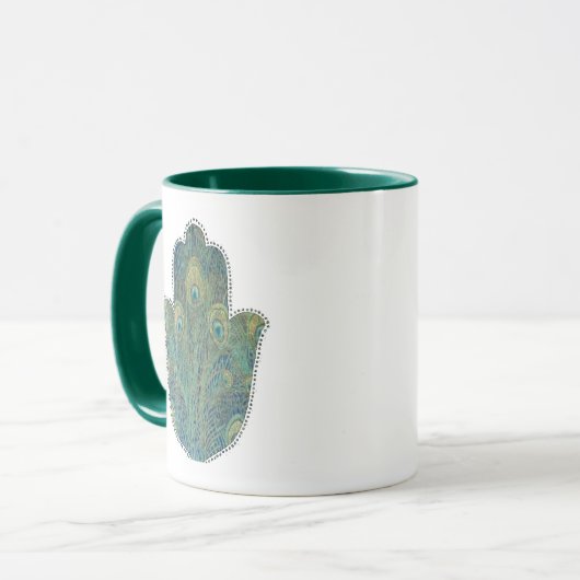 Peacock Feather Hamsa Tasse (Vorderseite Links)