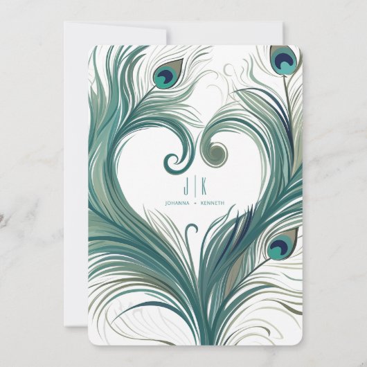 Peacock Feather Heart | Einladung zur Hochzeit (Rückseite)