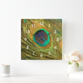 Peacock Feather Home Decor Wall Clock Quadratische Wanduhr (Zuhause)