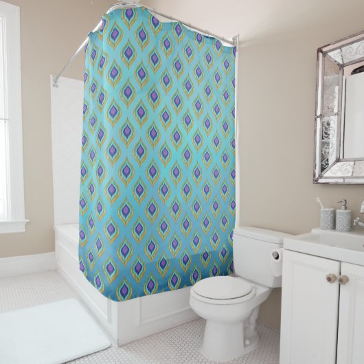 Peacock Feather Ikat Pattern Dusche Badezimmer Dek Duschvorhang (Beispiel)