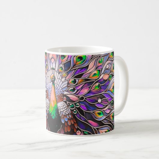 "Peacock Feather Iridescent Aesthetic Kaffeetasse (VorderseiteRechts)