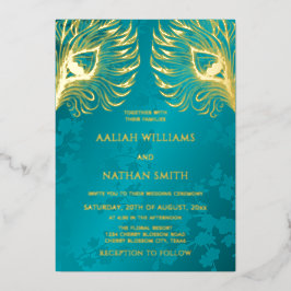 Peacock Feather Jewel Tone Gold Wedding  Folieneinladung