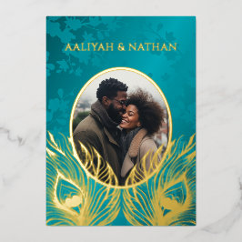 Peacock Feather Jewel Tone Gold Wedding  Folieneinladung