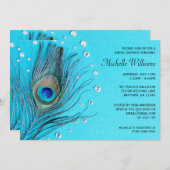 Peacock Feather Jewels Aqua Brautparty Einladung (Vorne/Hinten)