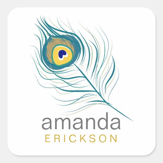 Peacock Feather Labels Quadratischer Aufkleber (Vorderseite)