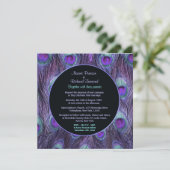 Peacock Feather Lila Drama Wedding Einladung (Stehend Vorderseite)