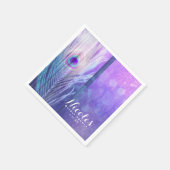 Peacock Feather Lila Glam Boho Chic Custom Party Serviette (Ecke)