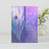 Peacock Feather Lila Glam Boho Party Einladungen (Stehend Vorderseite)