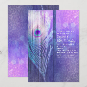 Peacock Feather Lila Glam Boho Party Einladungen
