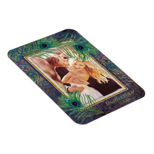 Peacock Feather Lila Glitzer Foto Save the Date Magnet (Rechte Seite)