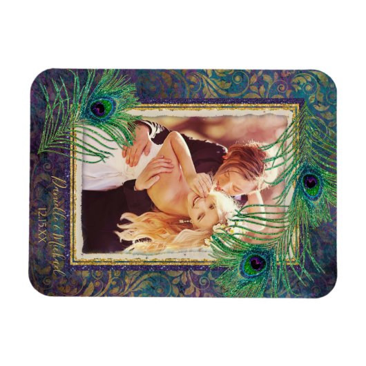 Peacock Feather Lila Glitzer Foto Save the Date Magnet (Horizontal)