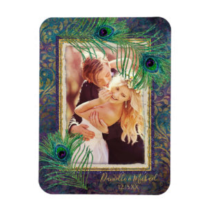 Peacock Feather Lila Glitzer Foto Save the Date Magnet
