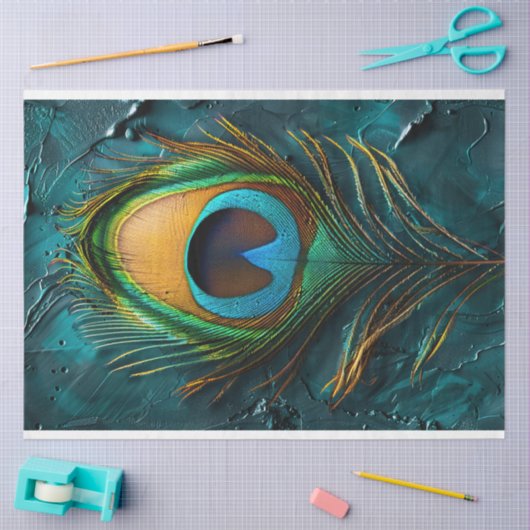 Peacock Feather Macro Oil Painting Decoupage Seidenpapier (Basteln)