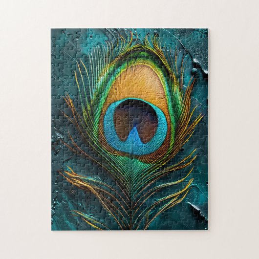 Peacock Feather Macro Oil Painting Puzzle (Vertikal)