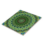 Peacock Feather Mandala Emerald und Blue Symmetry Fliese (Seite)