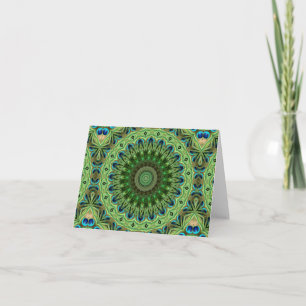 Peacock Feather Mandala Emerald und Blue Symmetry Karte