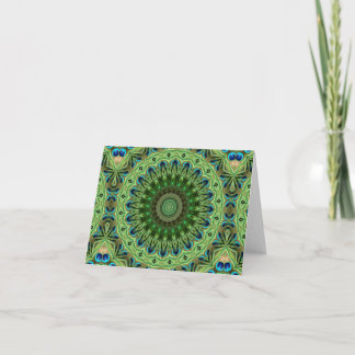 Peacock Feather Mandala Emerald und Blue Symmetry Karte
