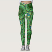 Peacock Feather Mandala Emerald und Blue Symmetry Leggings (Vorderseite)