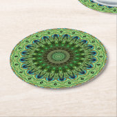 Peacock Feather Mandala Emerald und Blue Symmetry Runder Pappuntersetzer (Angewinkelt)
