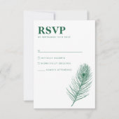 Peacock Feather Minimal Green Wedding RSVP Card Karte (Vorderseite)