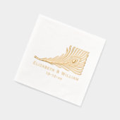 Peacock Feather mit Herz-Braut Groom Couple Servietten Mit Folie (Links)