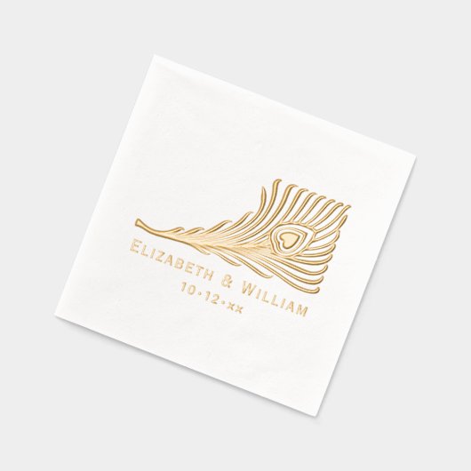 Peacock Feather mit Herz-Braut Groom Couple Servietten Mit Folie (Links)