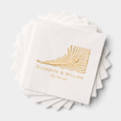 Peacock Feather mit Herz-Braut Groom Couple Servietten Mit Folie (Insitu (Gestapelt))