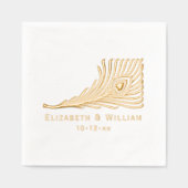 Peacock Feather mit Herz-Braut Groom Couple Servietten Mit Folie (Vorderseite)